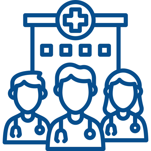 Illustration of three doctors with stethoscopes, standing under a hospital cross symbol, representing a medical team.